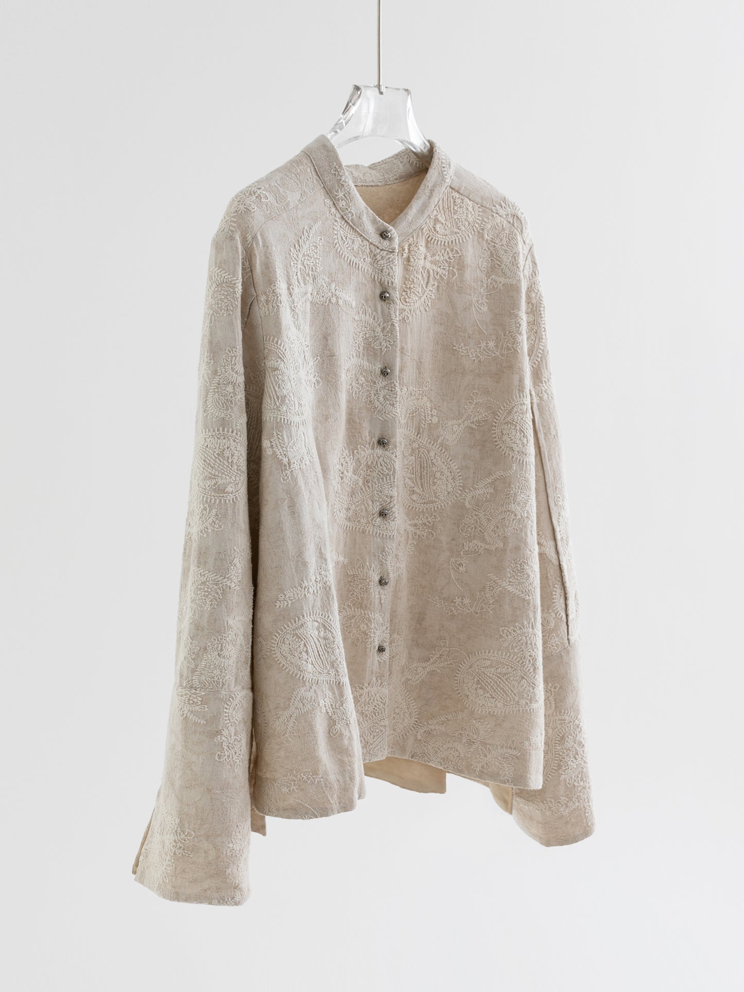 Linen-Cotton Jacquard Mandarin Collar Jacket V005