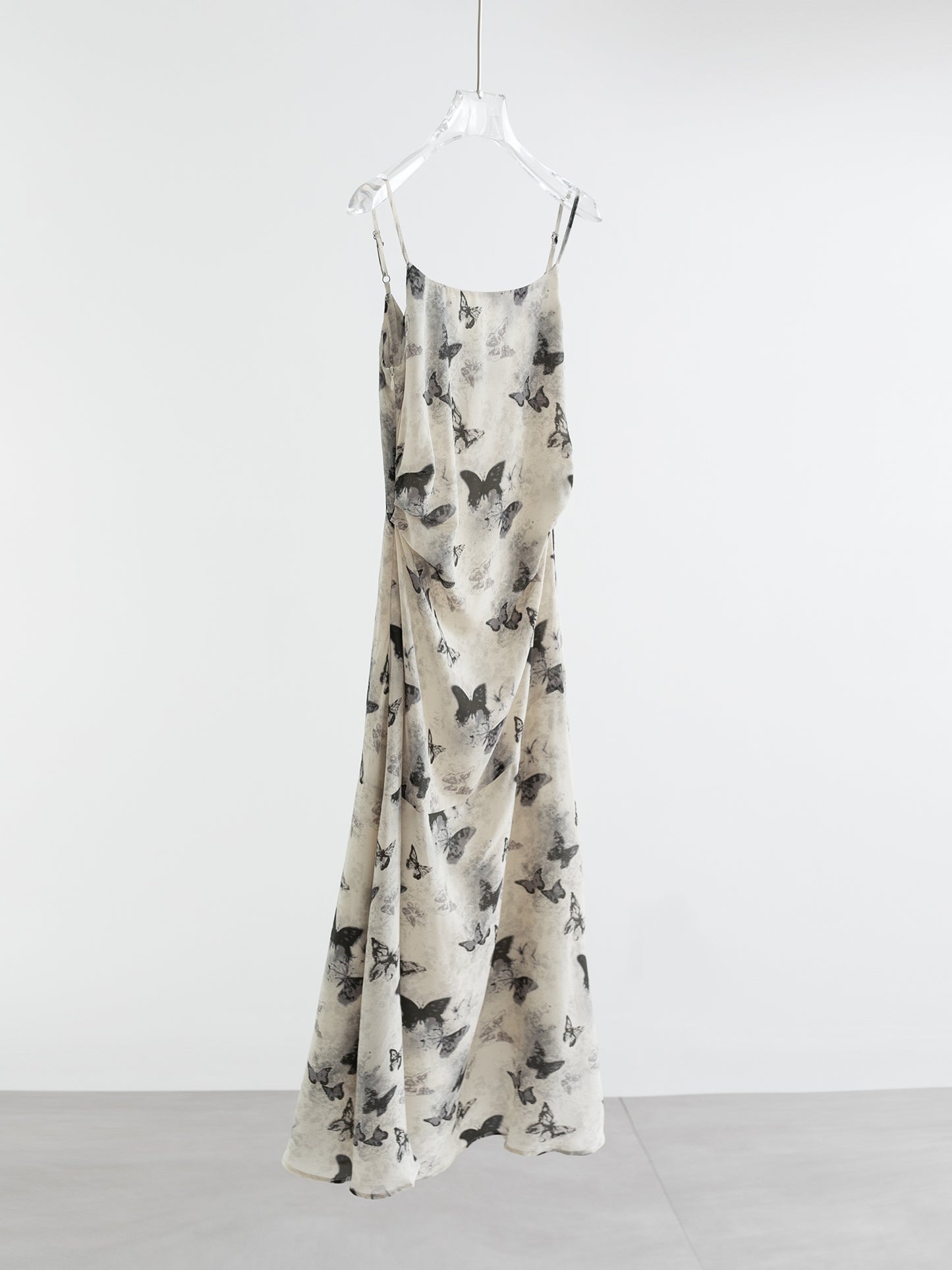 Silk Butterfly Print Slip Dress V007
