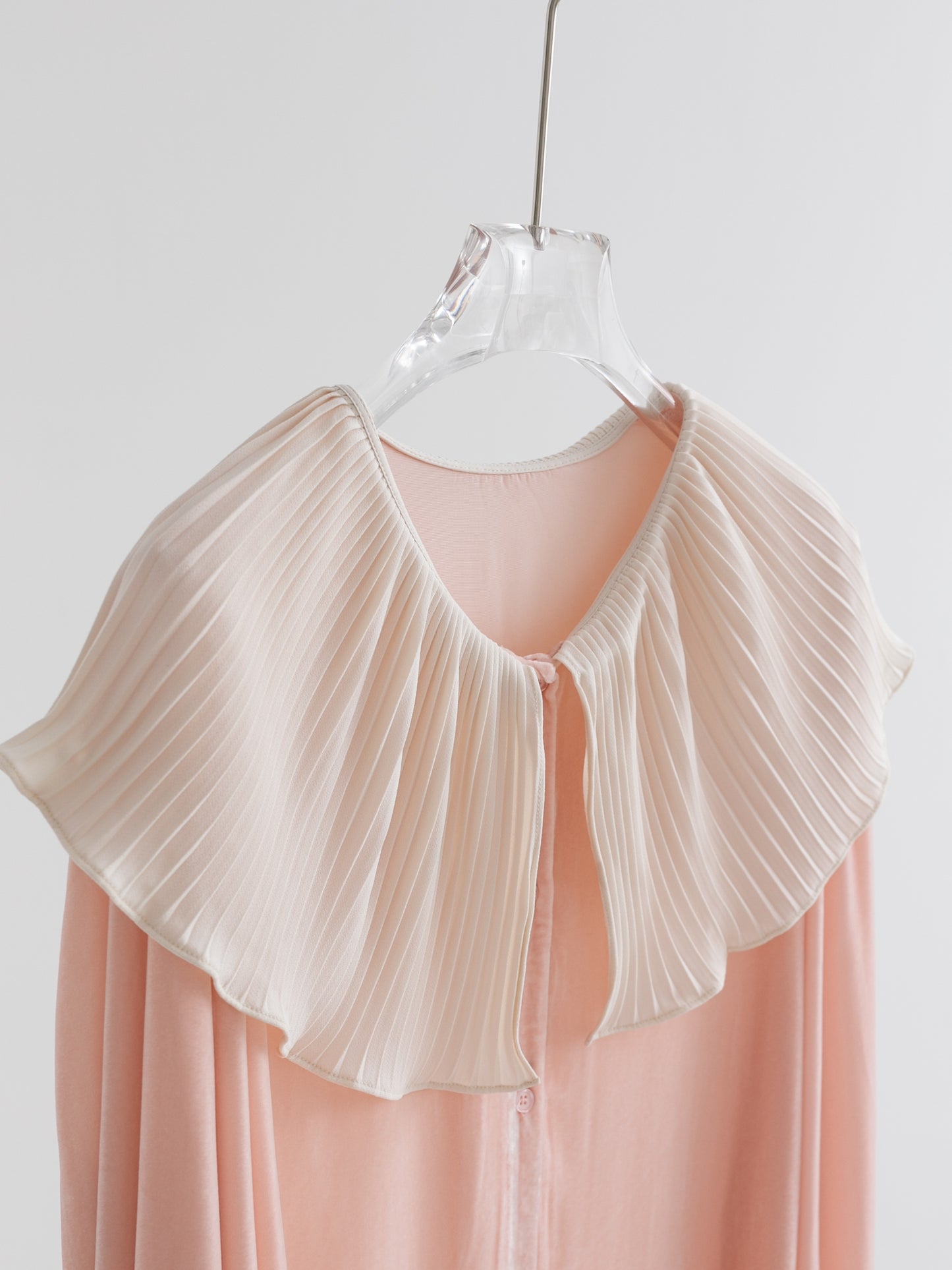 Mist Pink 100% Silk Lace Trim Long Sleeve Blouse V001