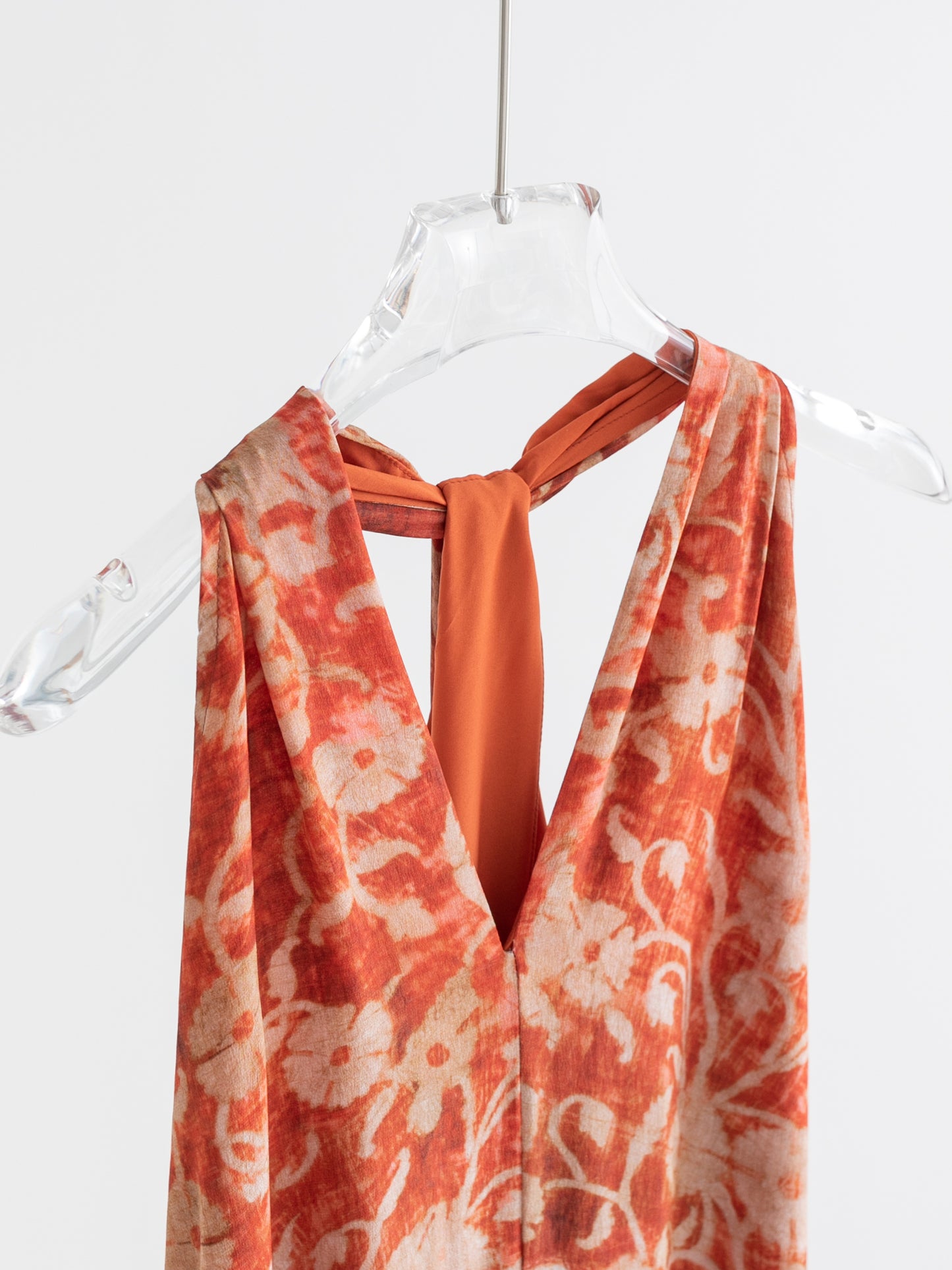 Silk Floral Halter Maxi Dress V009