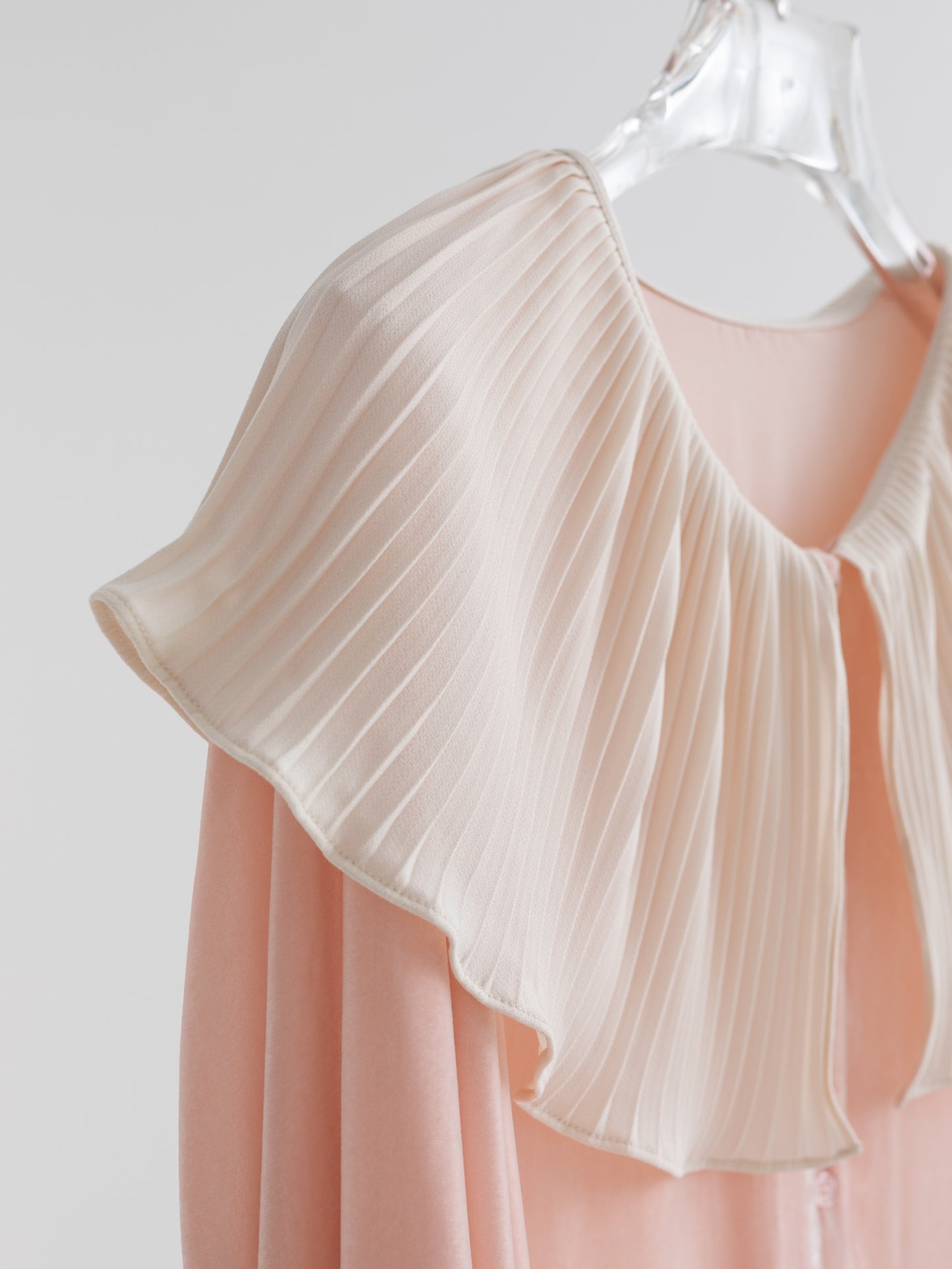 Mist Pink 100% Silk Lace Trim Long Sleeve Blouse V001