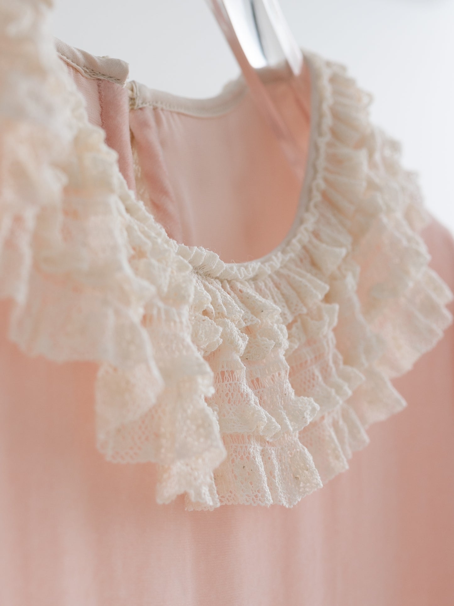 Mist Pink 100% Silk Lace Trim Long Sleeve Blouse V002