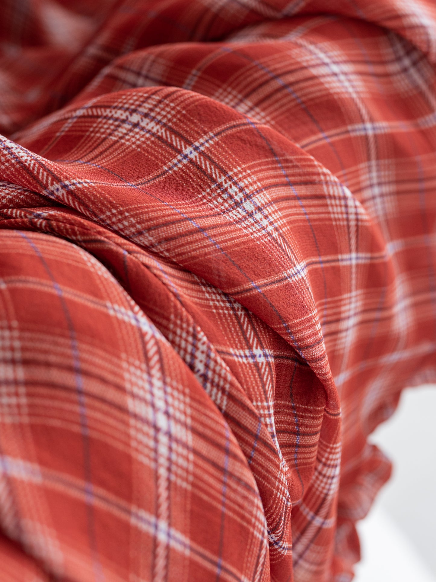 Silk Plaid Bias-Cut Ruffle Midi Skirt V011