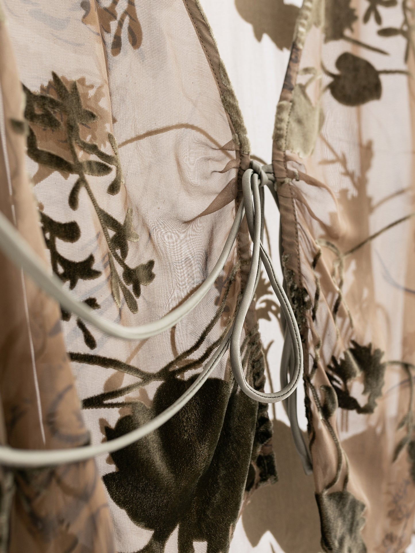 Sheer Silk Embroidered Tie Blouse V006
