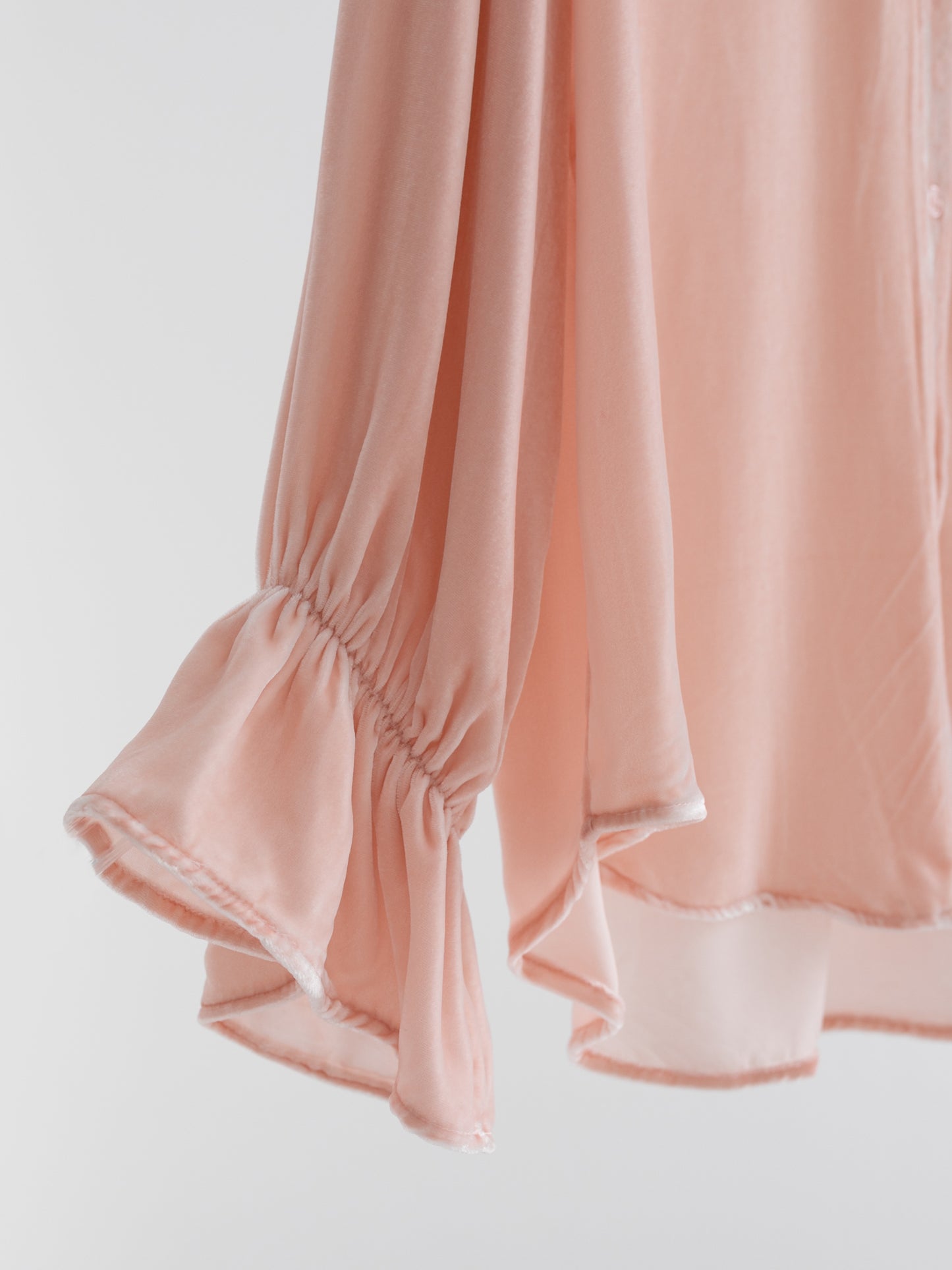 Mist Pink 100% Silk Lace Trim Long Sleeve Blouse V001