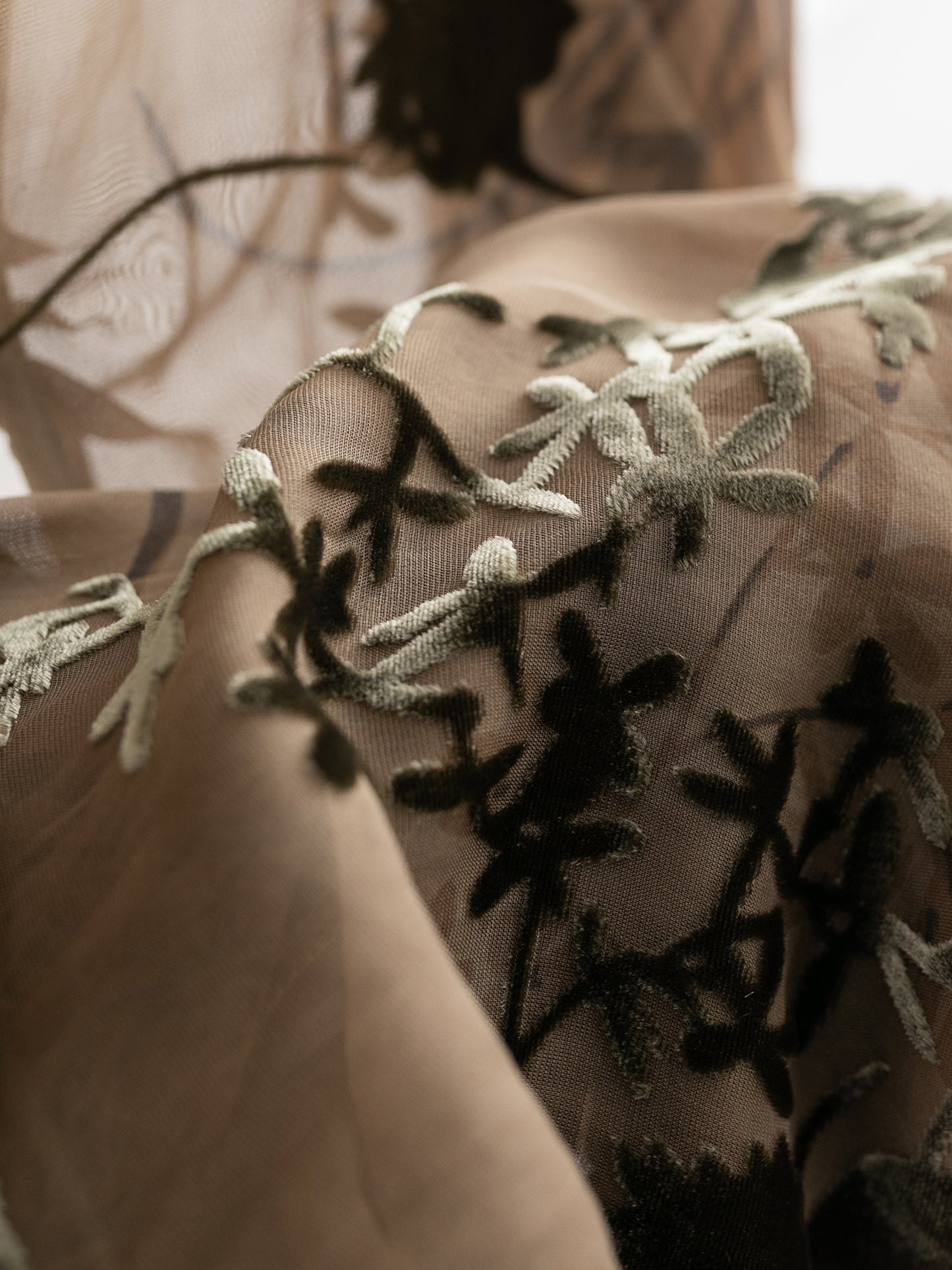 Sheer Silk Embroidered Tie Blouse V006