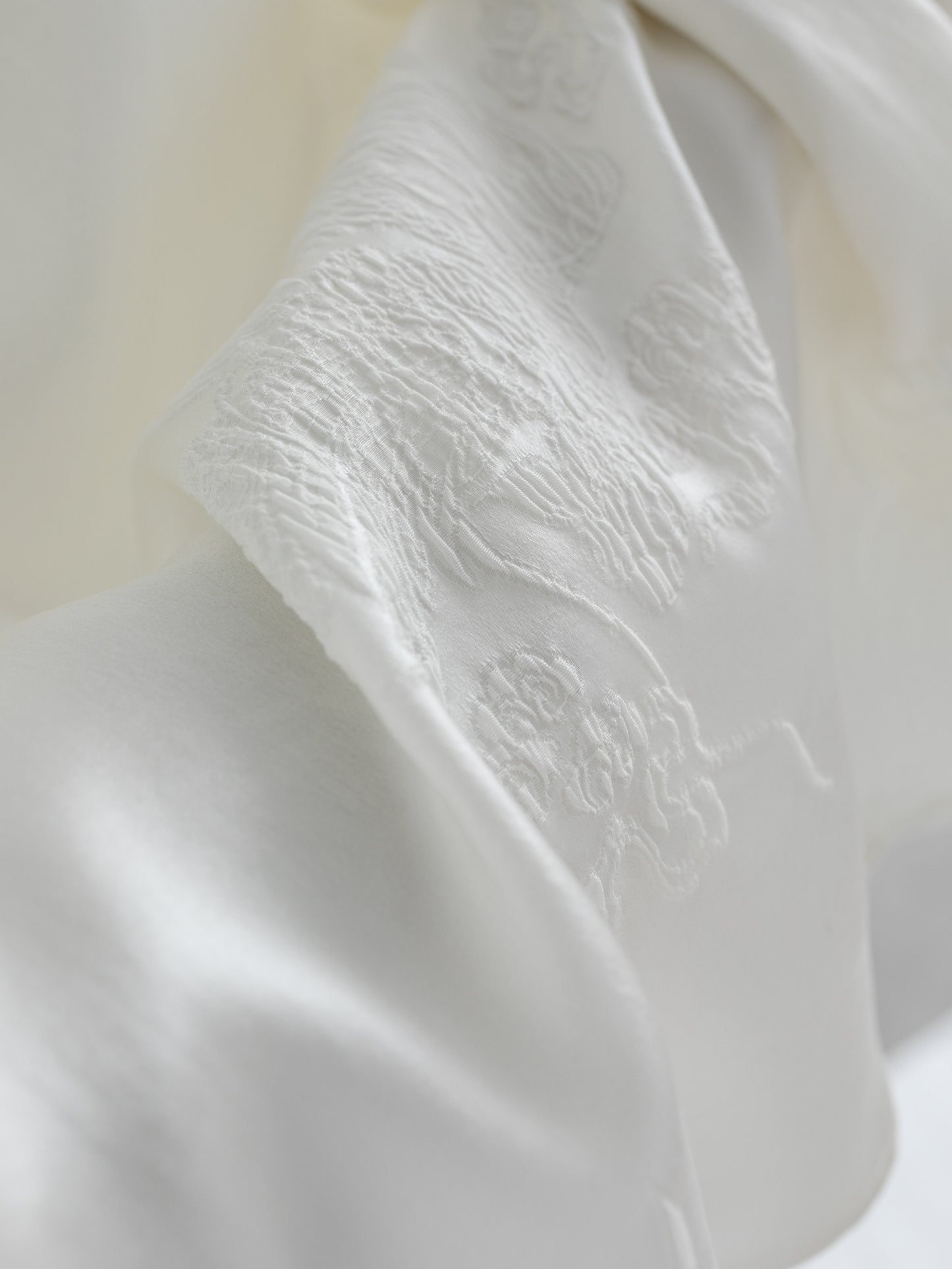 Ivory White 100% Silk Jacquard Blouse with Mandarin Collar & Knot Buttons V003