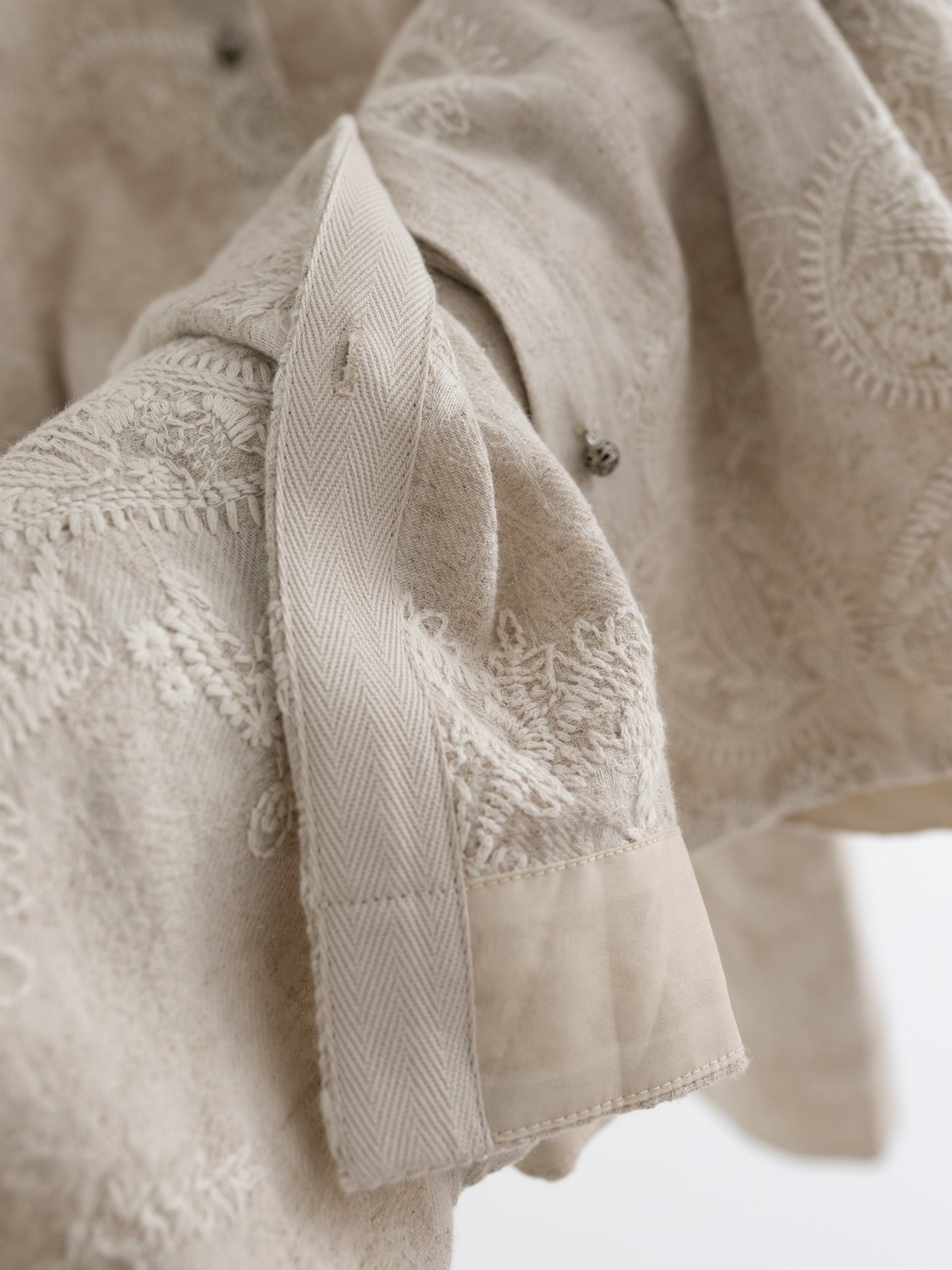 Linen-Cotton Jacquard Mandarin Collar Jacket V005