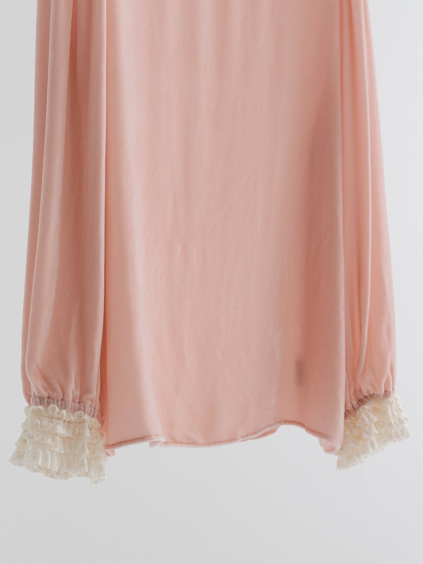 Mist Pink 100% Silk Lace Trim Long Sleeve Blouse V002