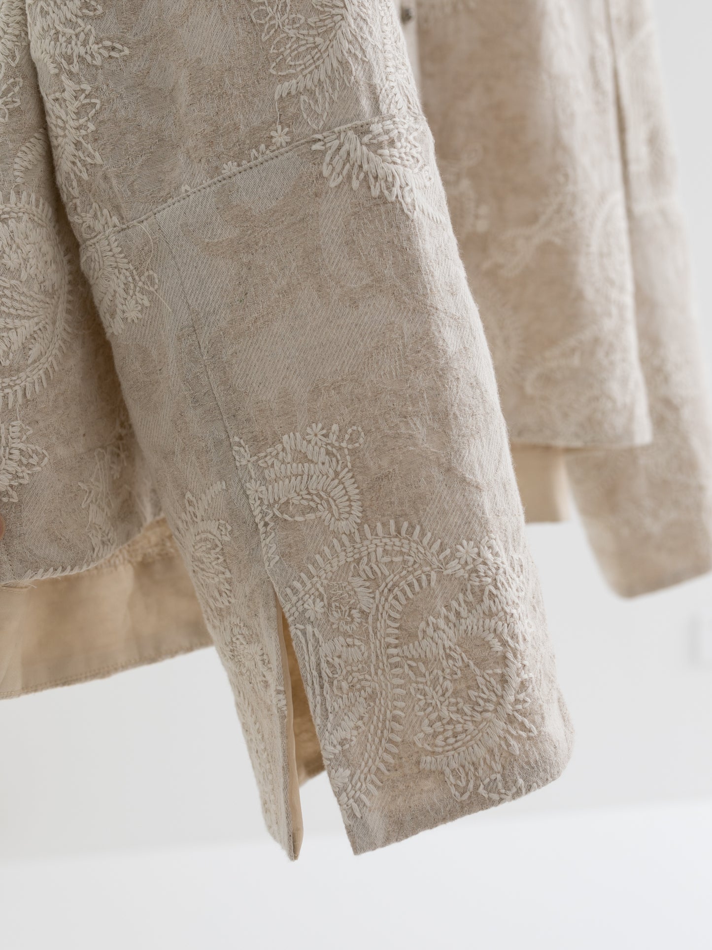 Linen-Cotton Jacquard Mandarin Collar Jacket V005
