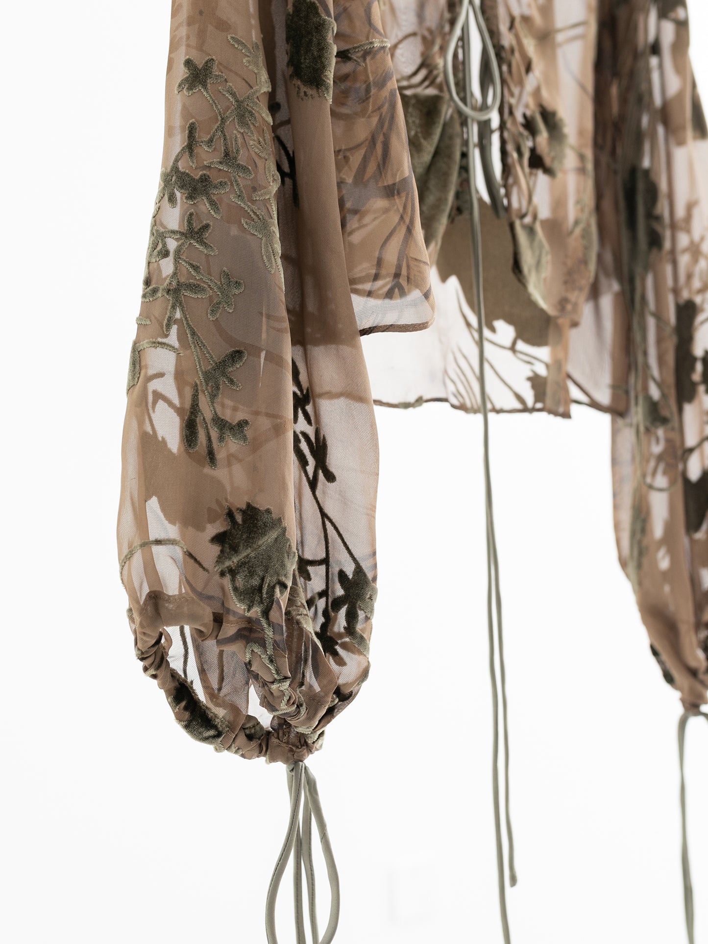 Sheer Silk Embroidered Tie Blouse V006