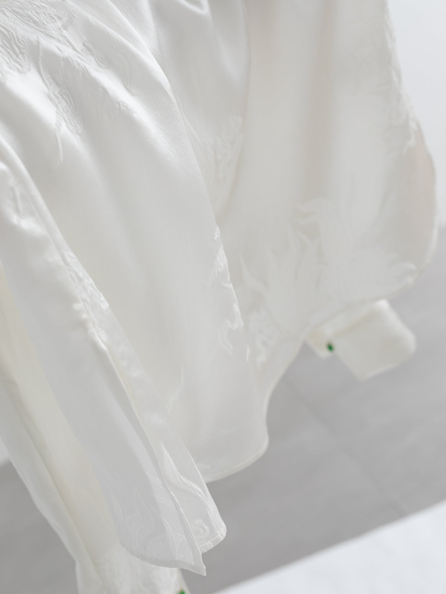 Ivory White 100% Silk Jacquard Blouse with Mandarin Collar & Knot Buttons V003