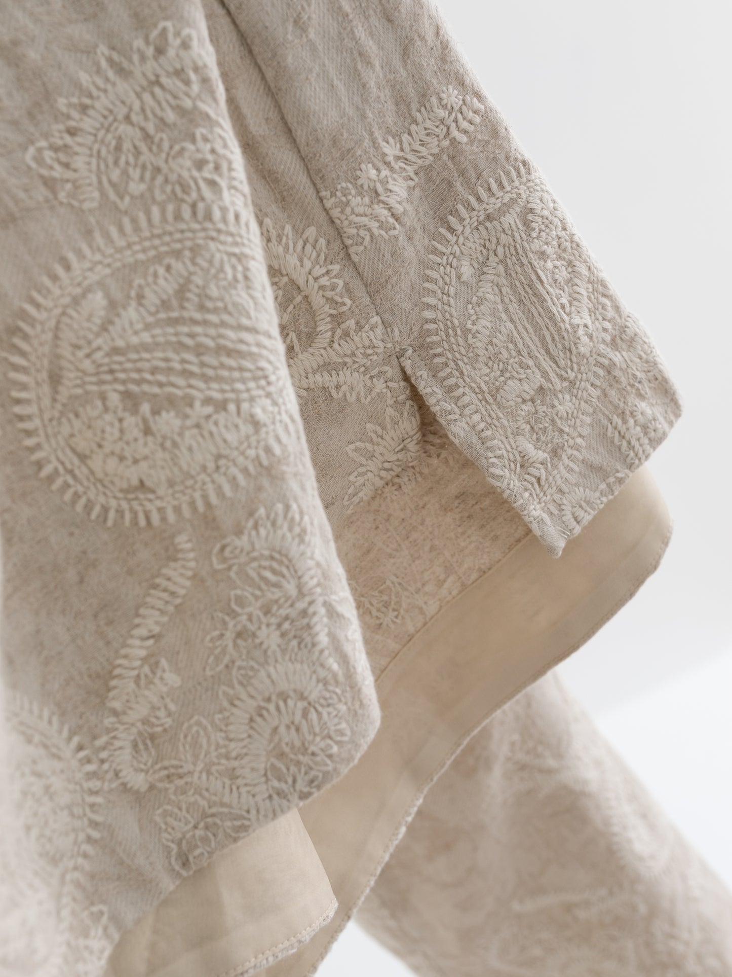 Linen-Cotton Jacquard Mandarin Collar Jacket V005