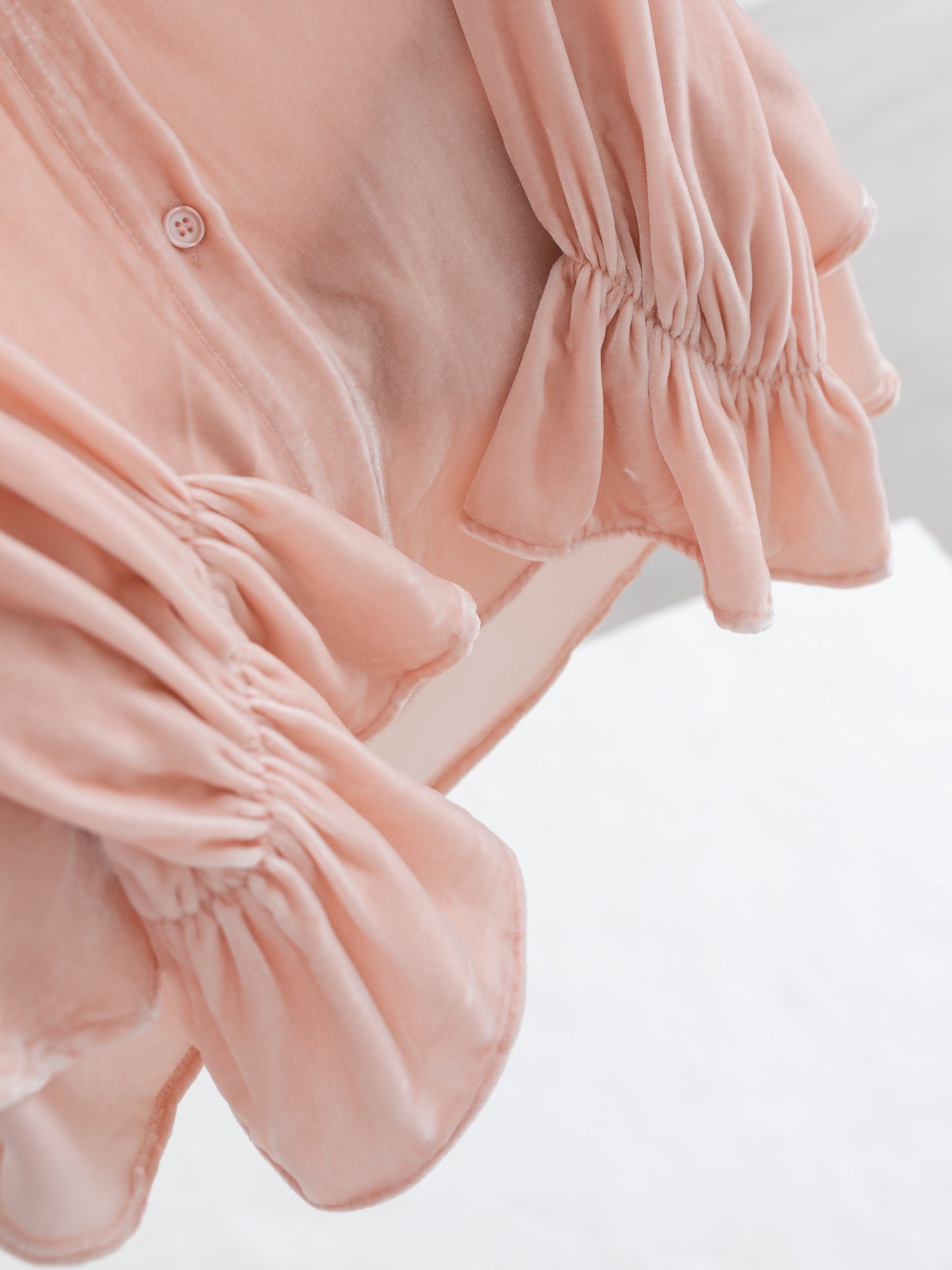 Mist Pink 100% Silk Lace Trim Long Sleeve Blouse V001