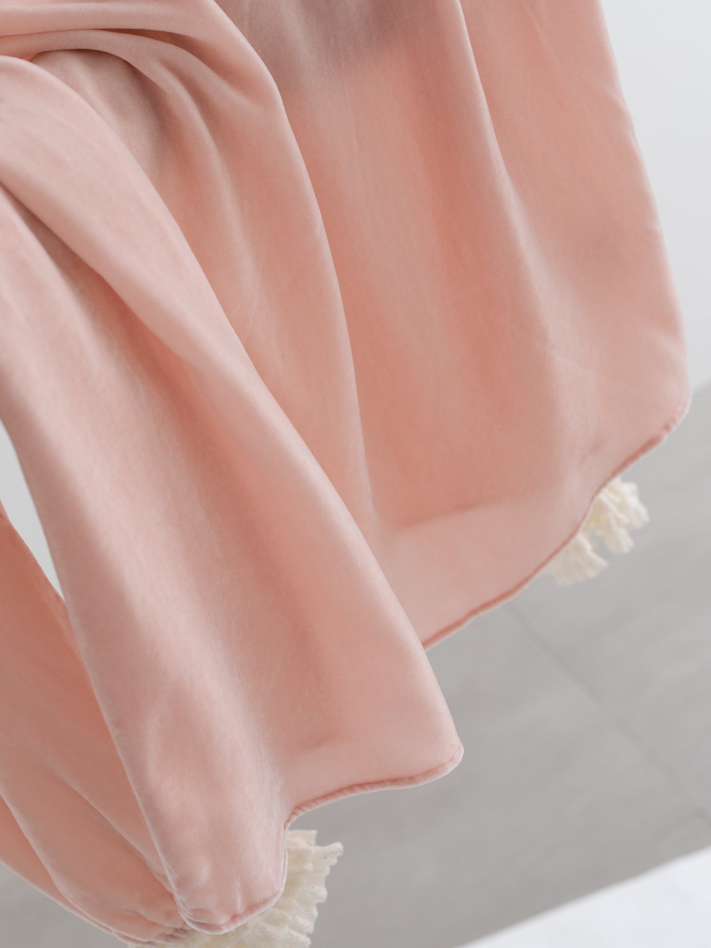 Mist Pink 100% Silk Lace Trim Long Sleeve Blouse V002