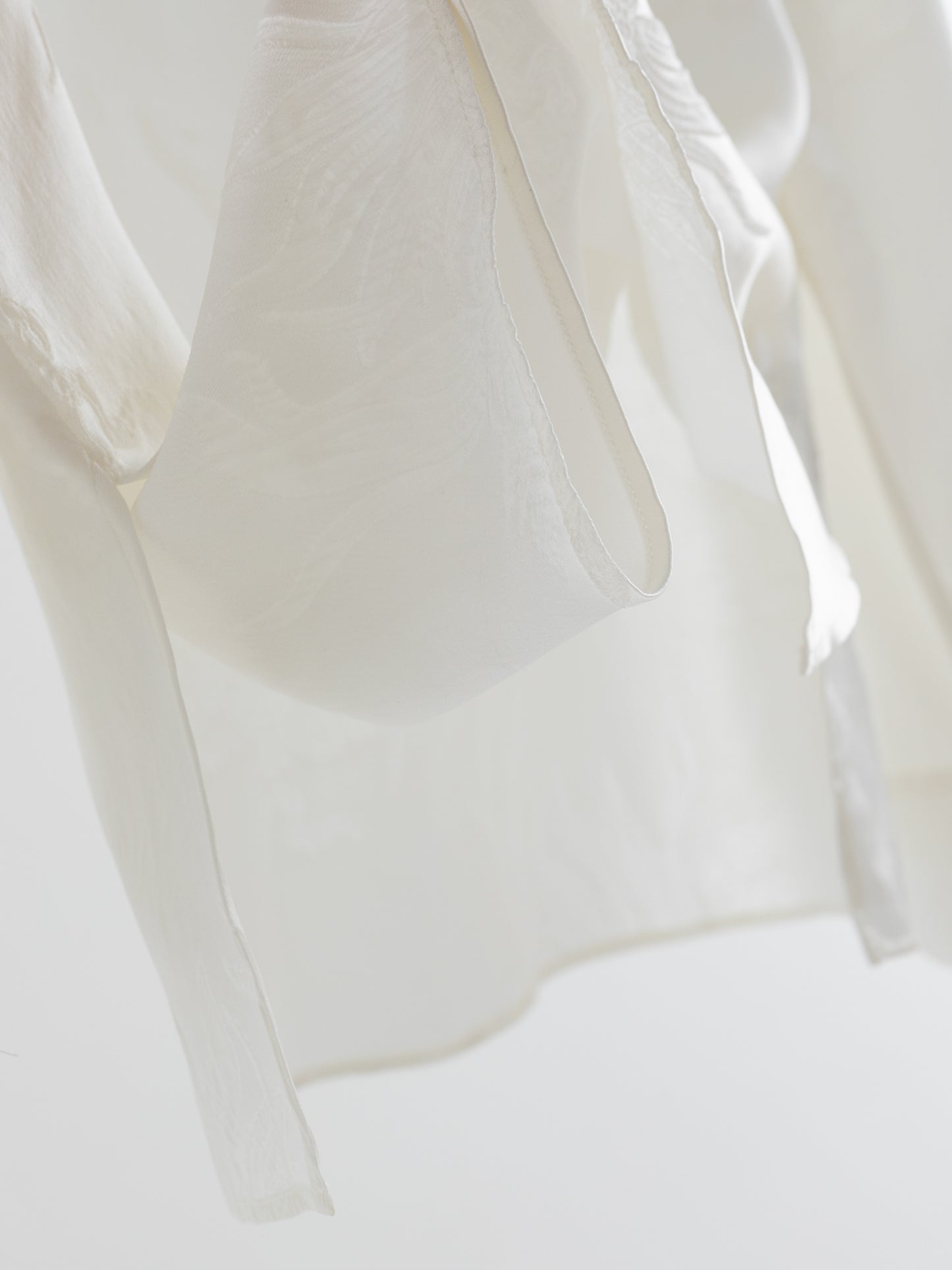 Ivory White 100% Silk Jacquard Blouse with Mandarin Collar & Knot Buttons V003