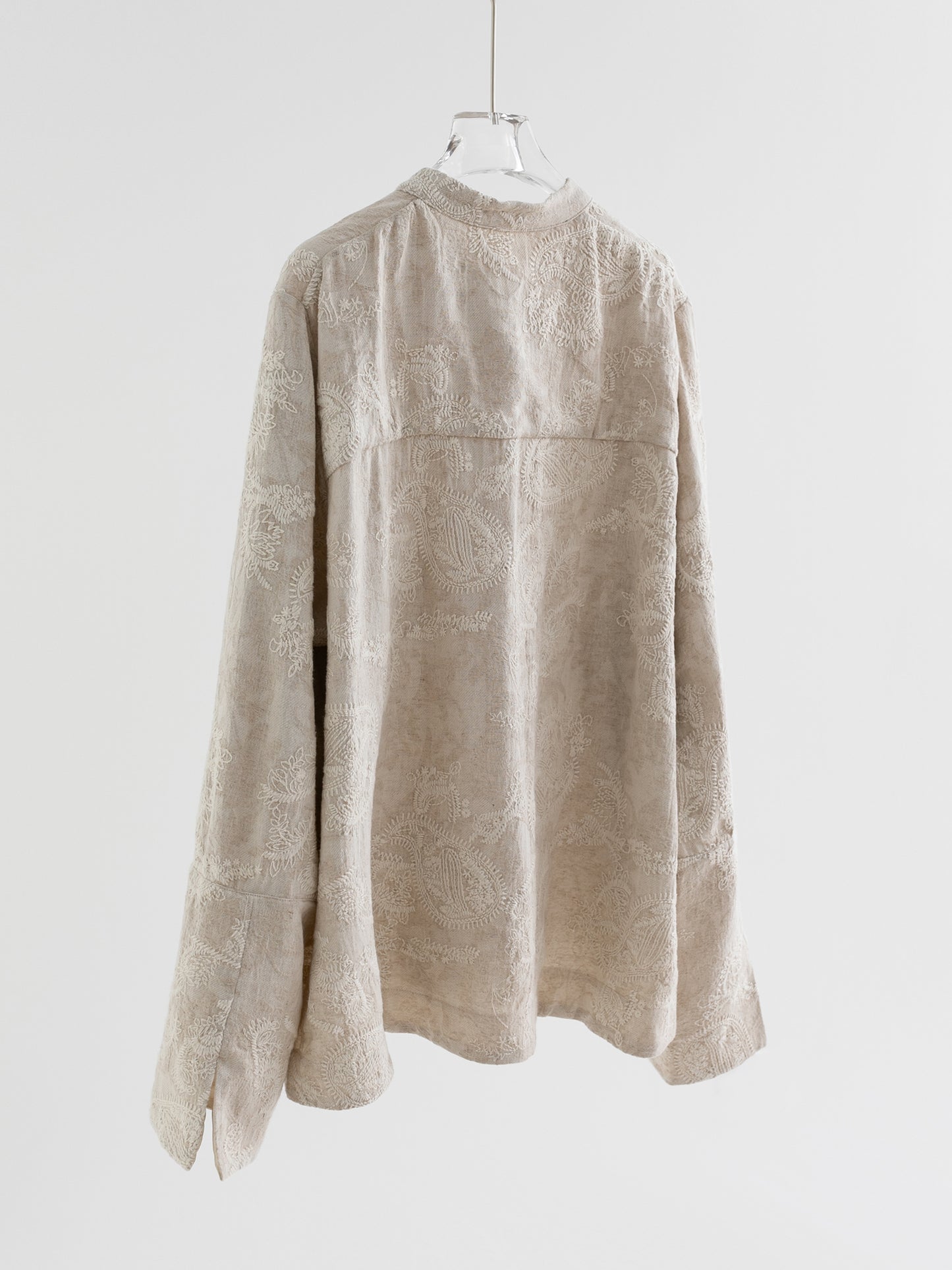 Linen-Cotton Jacquard Mandarin Collar Jacket V005