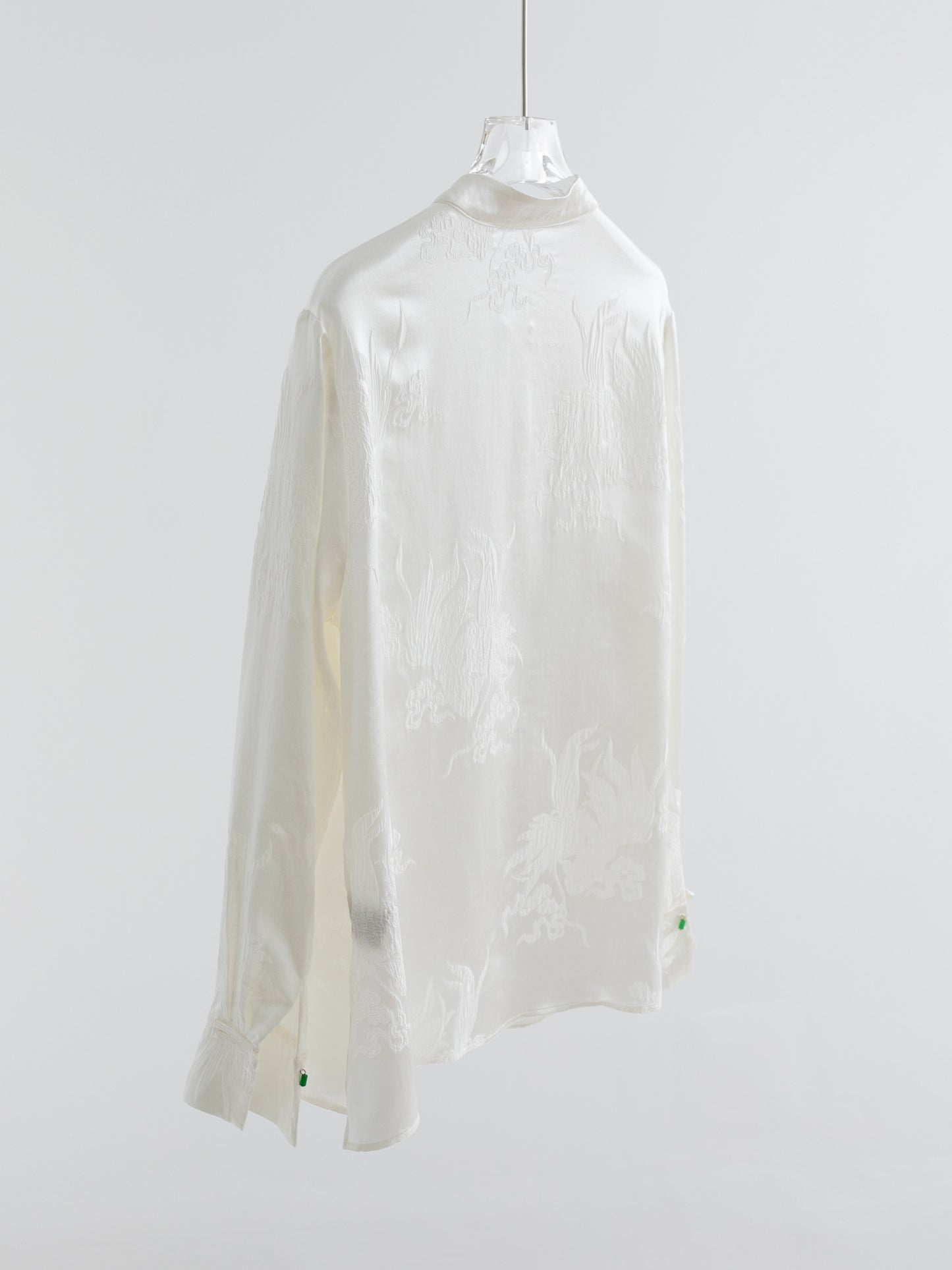 Ivory White 100% Silk Jacquard Blouse with Mandarin Collar & Knot Buttons V003