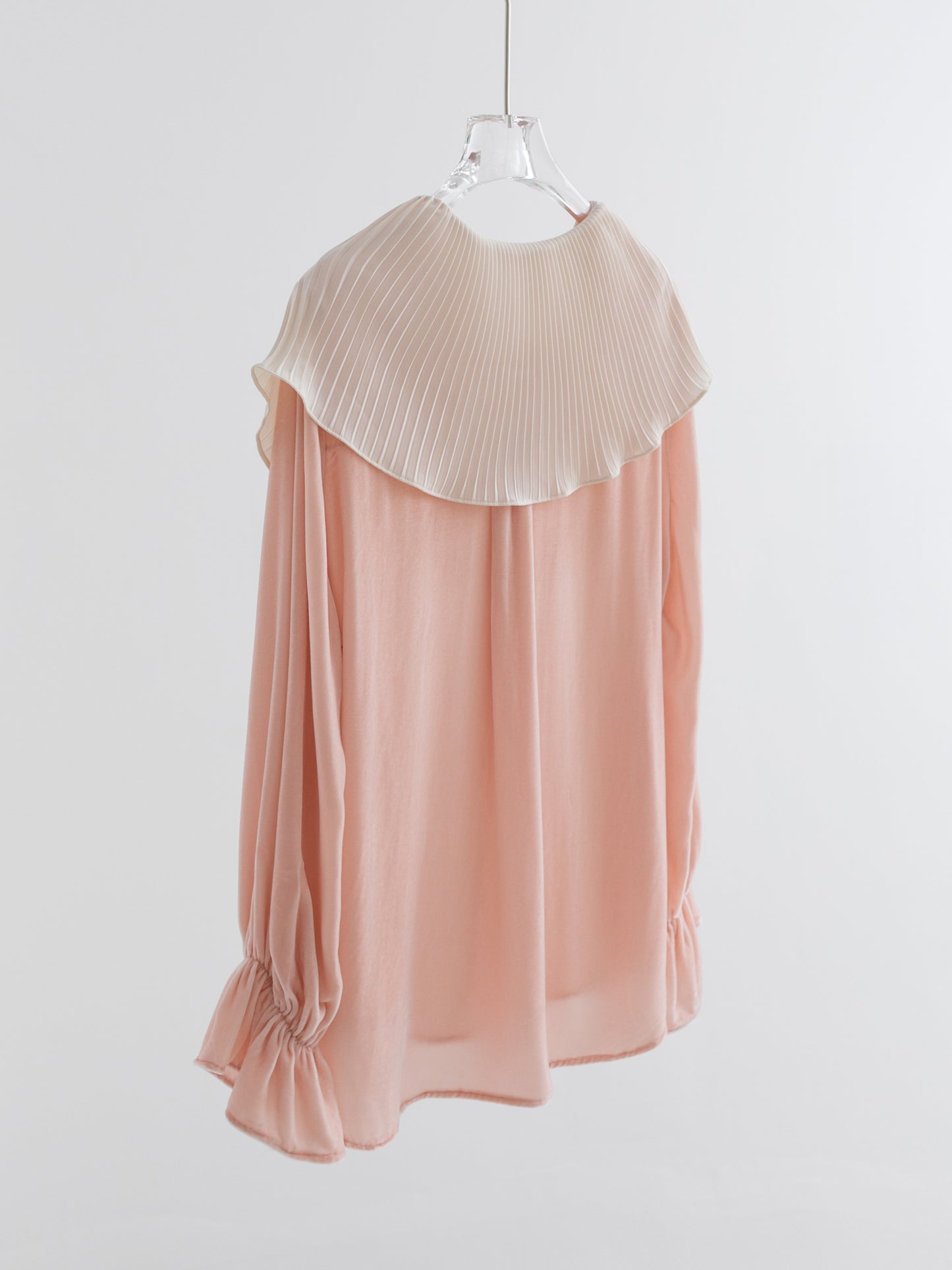 Mist Pink 100% Silk Lace Trim Long Sleeve Blouse V002
