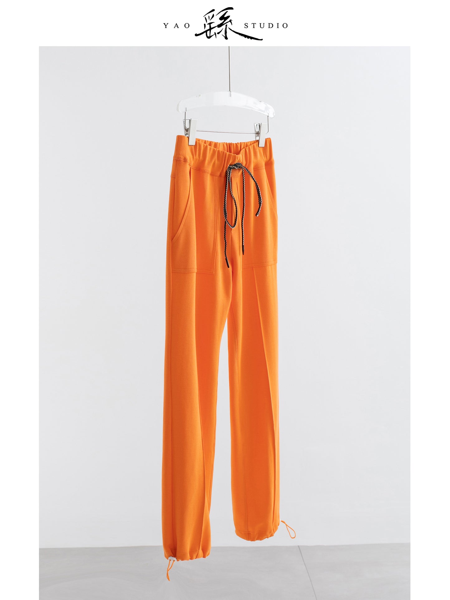 Stretch-Cotton Drawstring Track Pants — High-Waist Straight Leg with Cinch Hems, Sunrise Tangerine V029