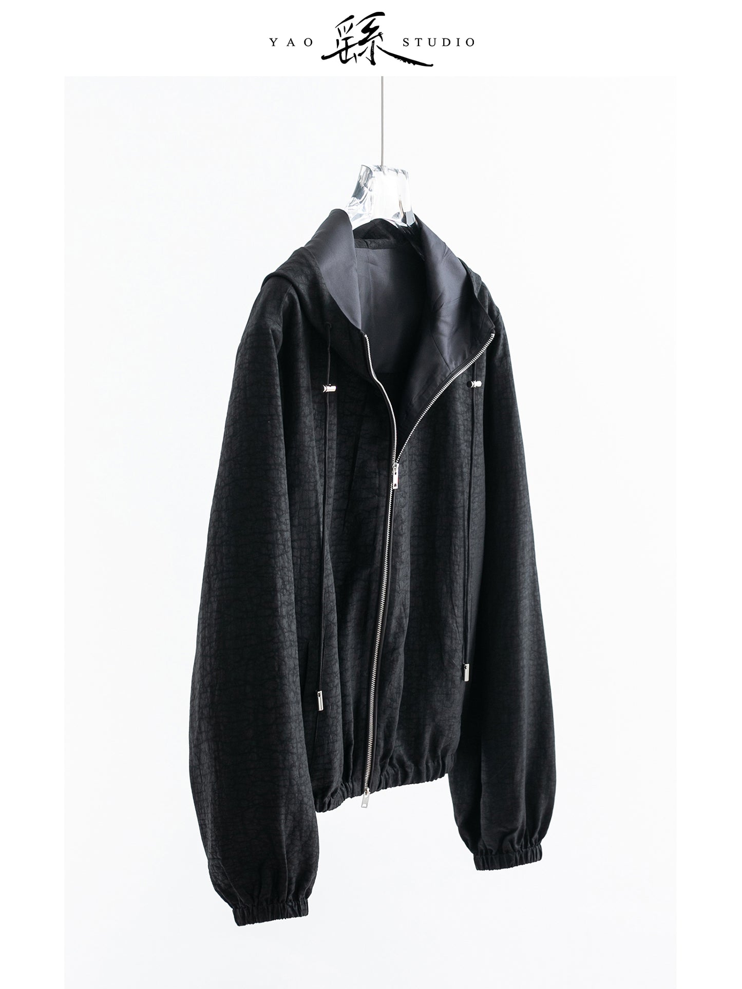 Silk Hooded Jacket — 100% Mulberry Silk, Zip-Up, Smoky Black V024