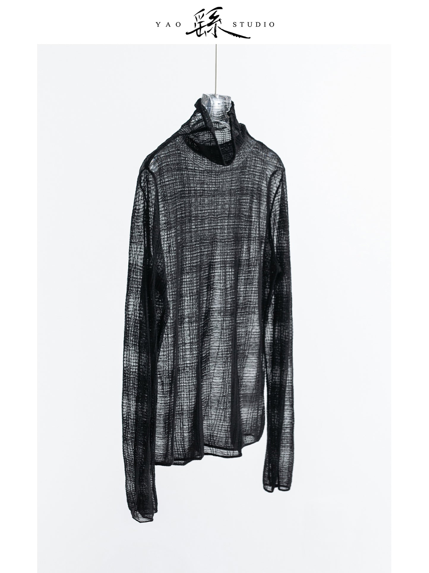 Lightweight See-Through High-Neck Tee – Breathable Viscose Blend, Everyday Layering V015