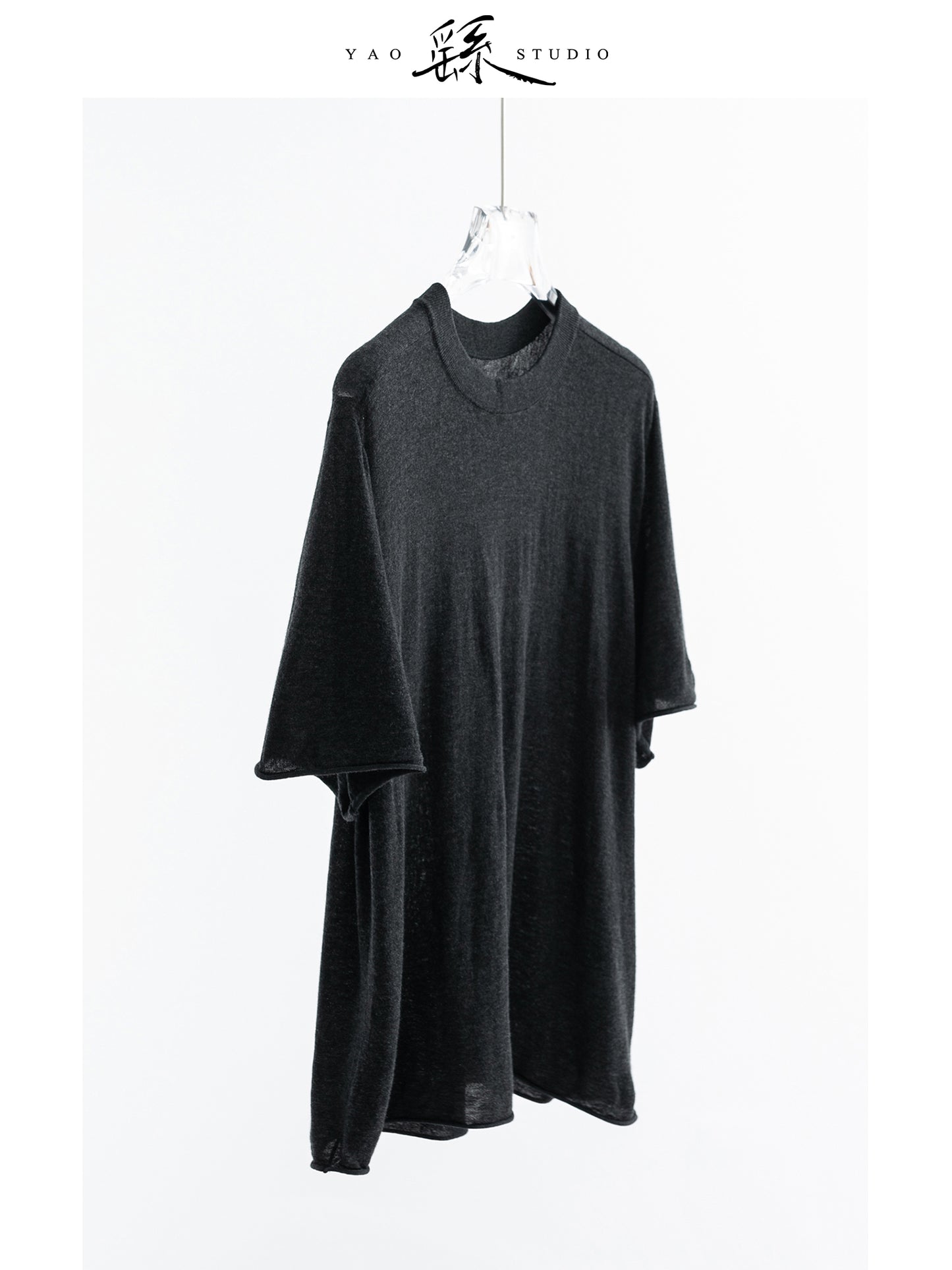 Wool-Blend Boxy Knit Tee – Drop Shoulder, Half Sleeve | Mist Grey V016