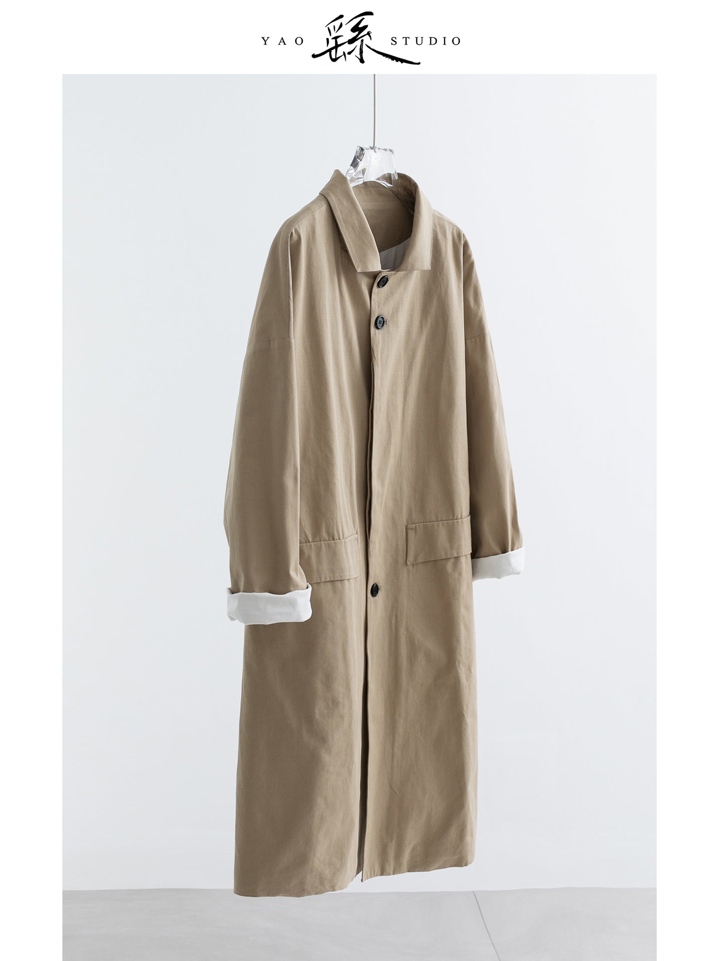 Single-Breasted, Relaxed Cocoon Fit, Mid-Length with Herringbone Lining (Dusk Beige) V030