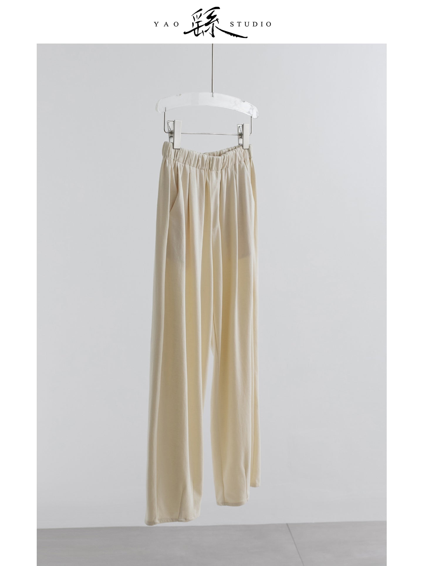 Oat-Cream Cotton Ankle Pants – Easy Pull-On Waist, Slimming Front Pleats V013