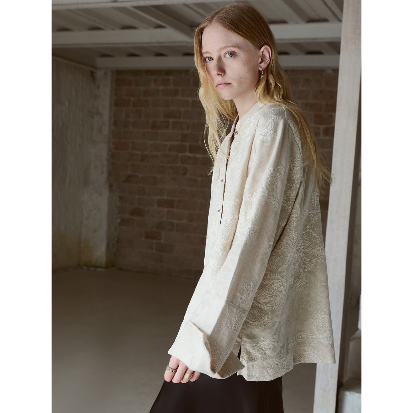 Linen-Cotton Jacquard Mandarin Collar Jacket V005