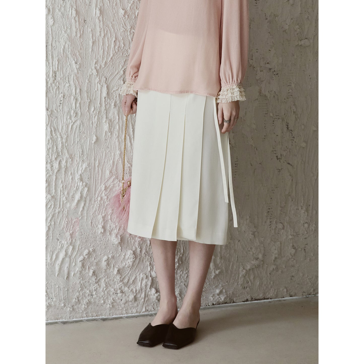 Triacetate Blend Tie-Waist Wrap Skirt V012