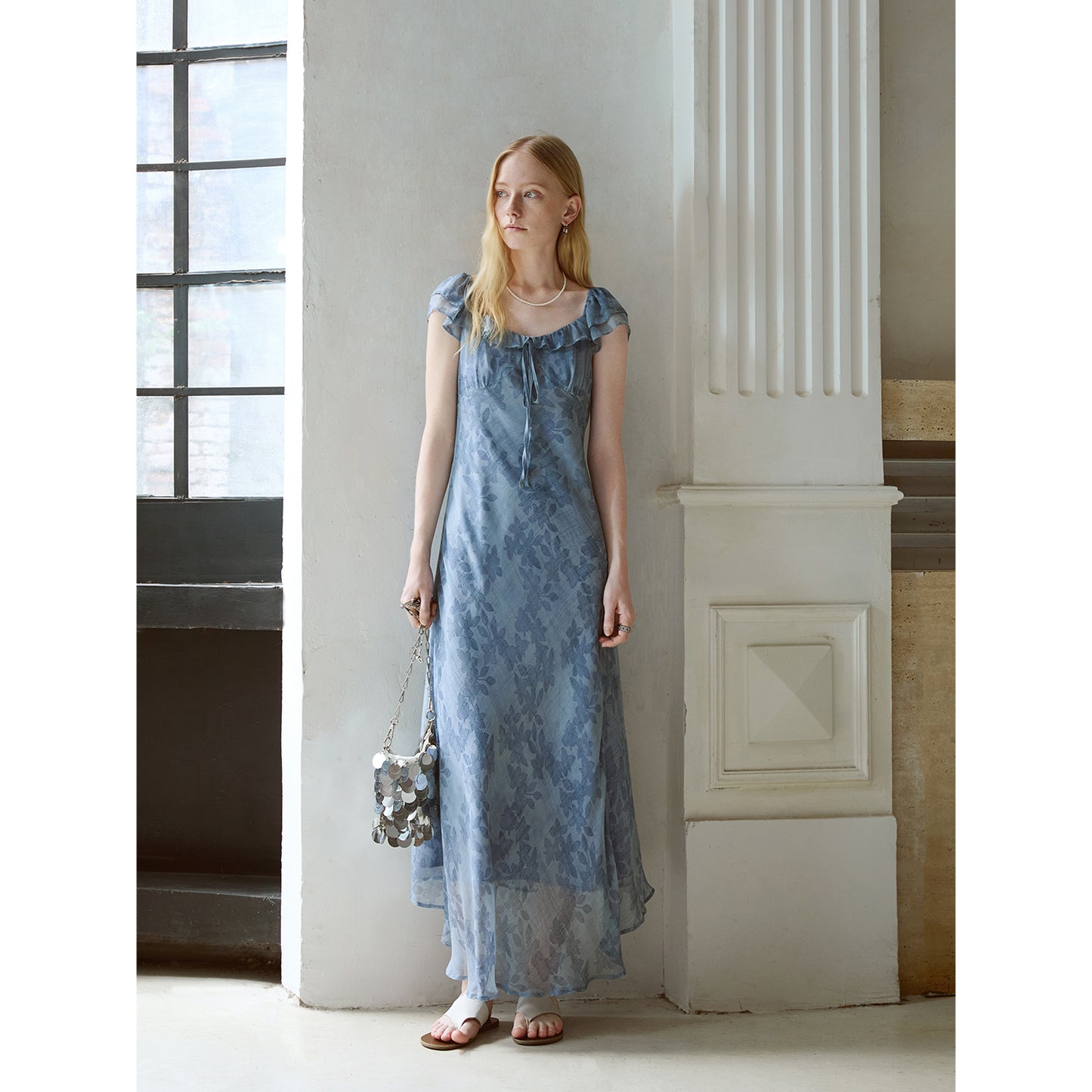 Silk Bias-Cut Floral Maxi Dress V008