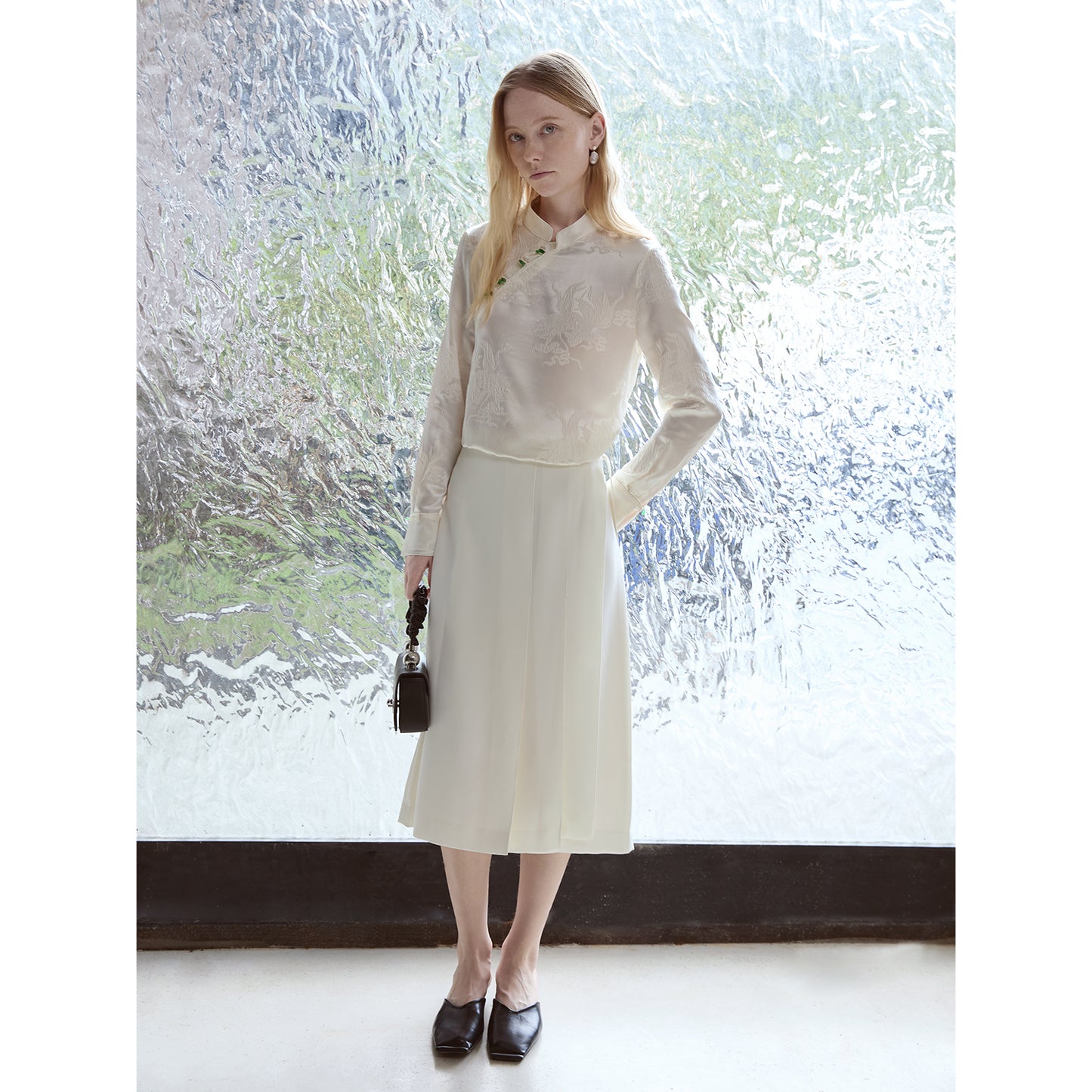 Triacetate Blend Tie-Waist Wrap Skirt V012