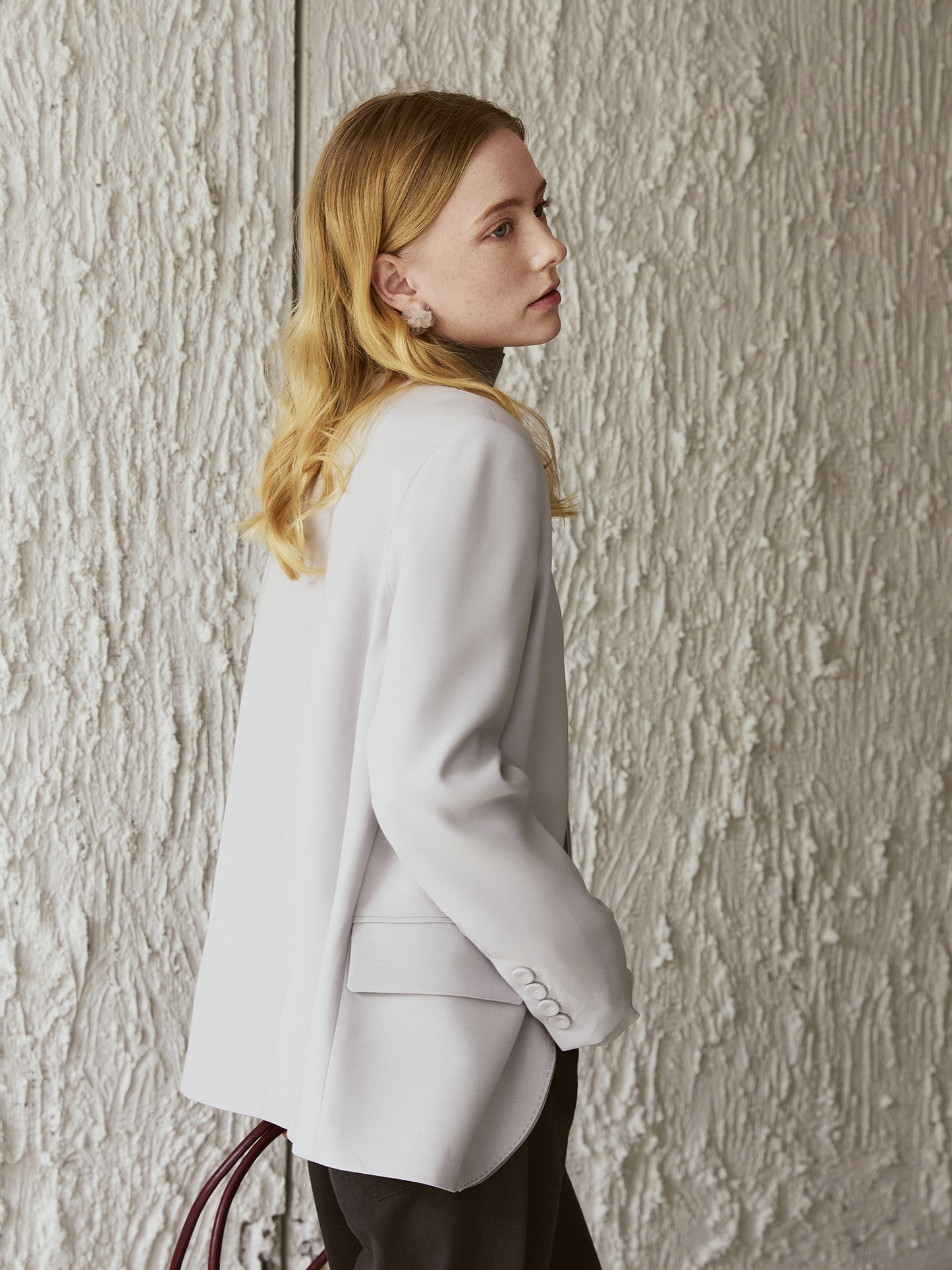 Luxury Silk-Cashmere Blazer – Cutaway Open Front, 100% Silk Facing | Moon-Grey V017