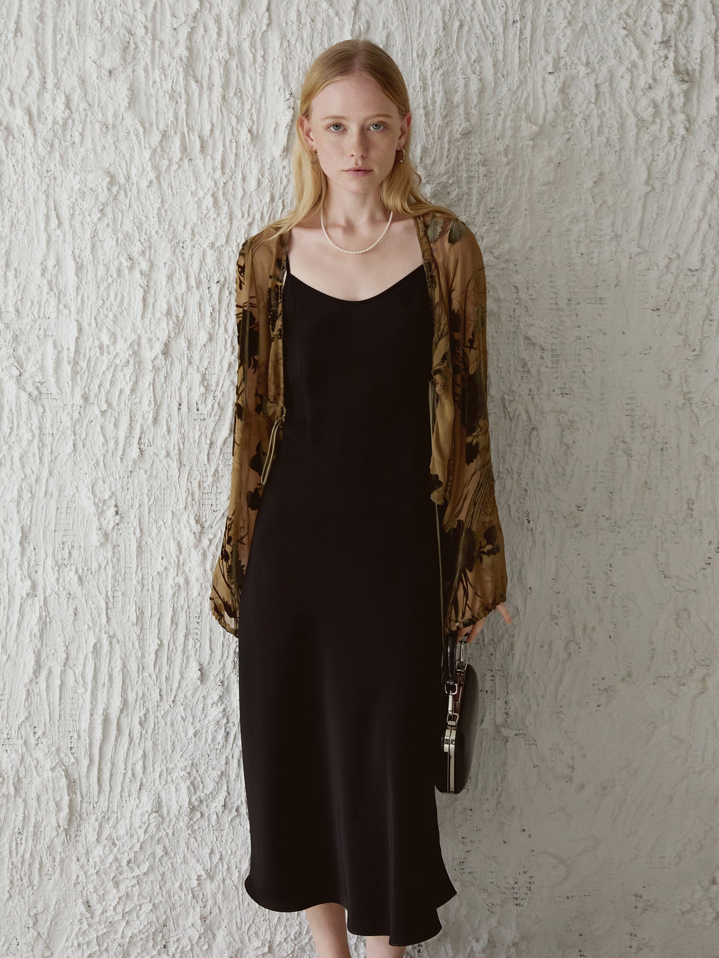 Sheer Silk Embroidered Tie Blouse V006