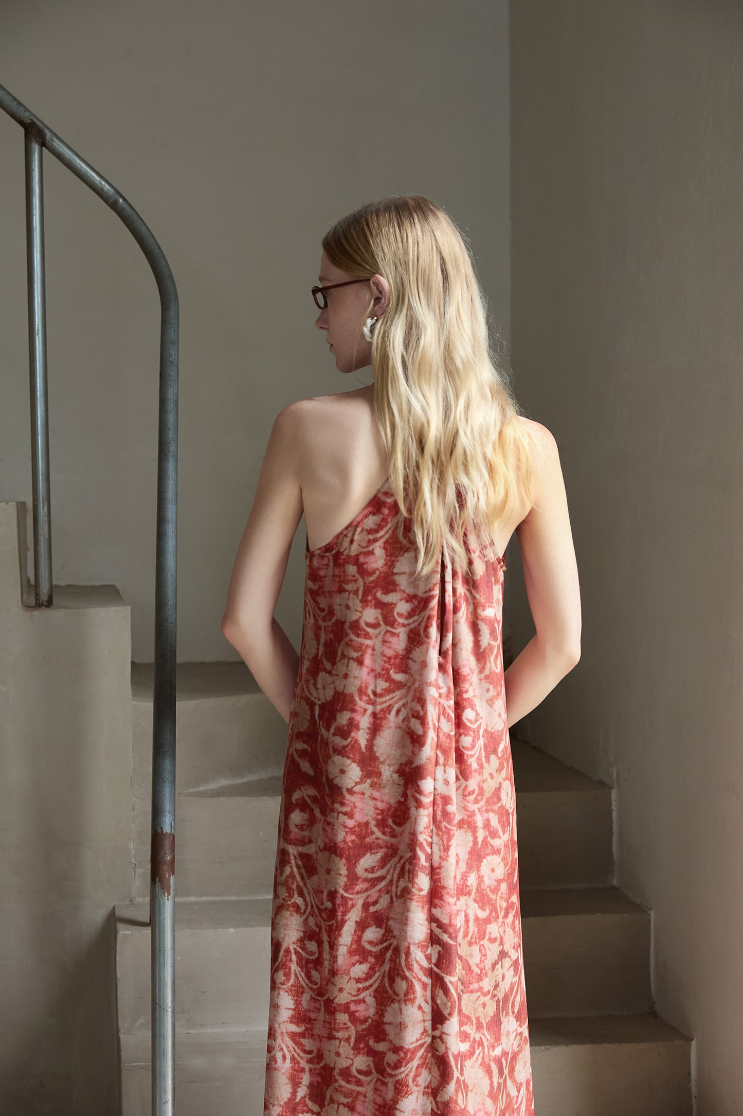 Silk Floral Halter Maxi Dress V009