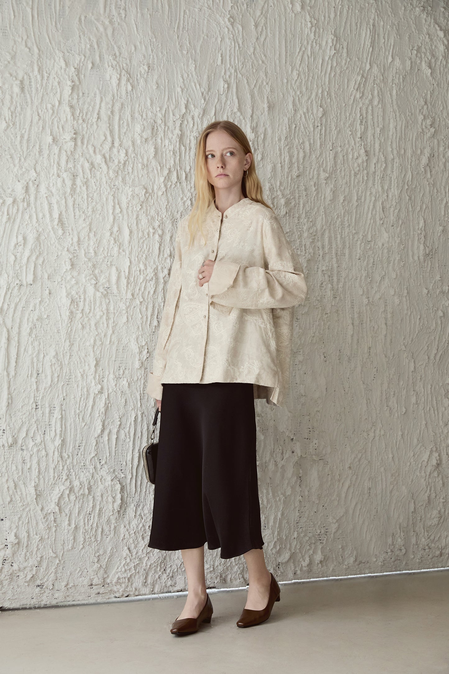 Linen-Cotton Jacquard Mandarin Collar Jacket V005