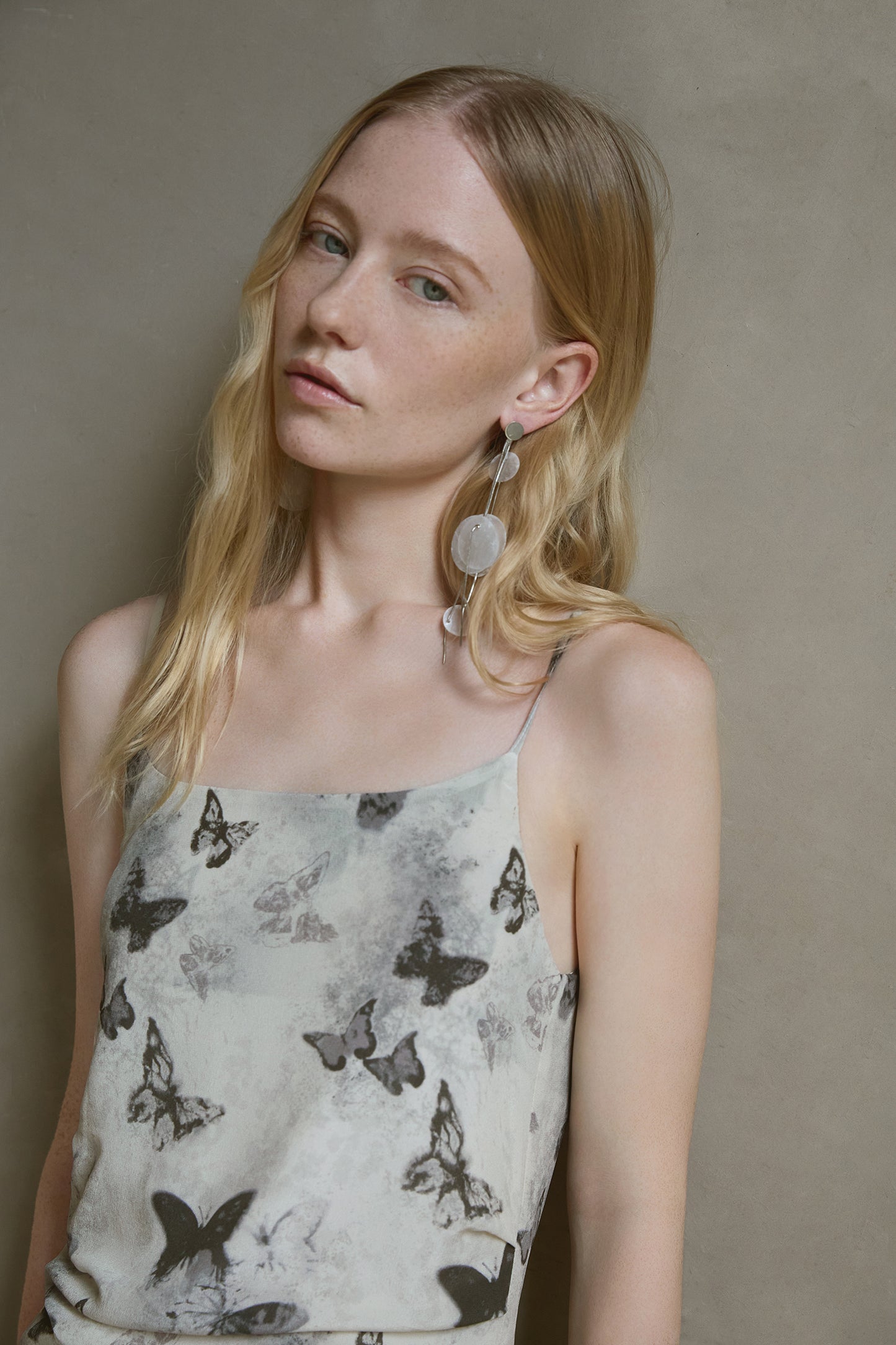Silk Butterfly Print Slip Dress V007