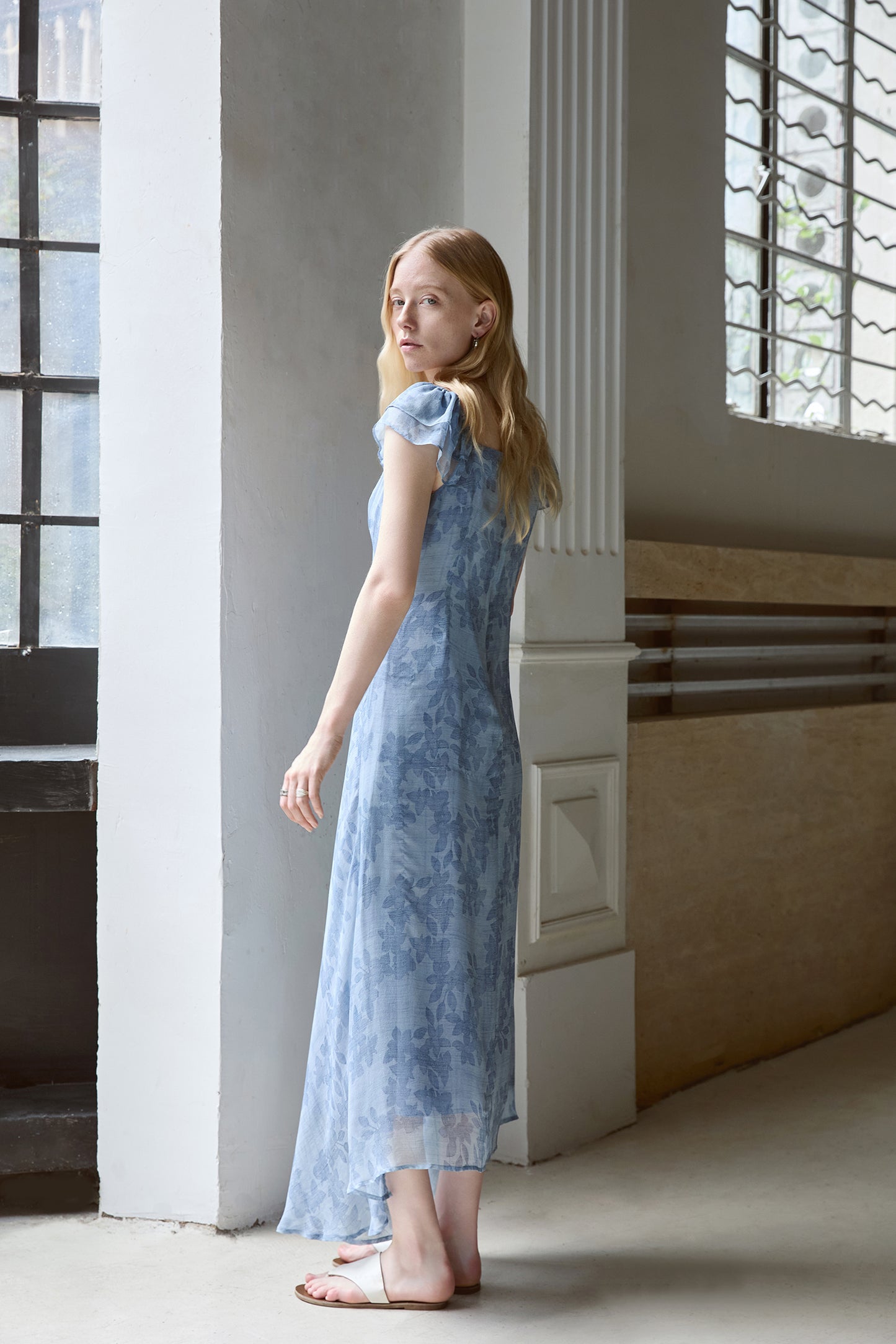 Silk Bias-Cut Floral Maxi Dress V008