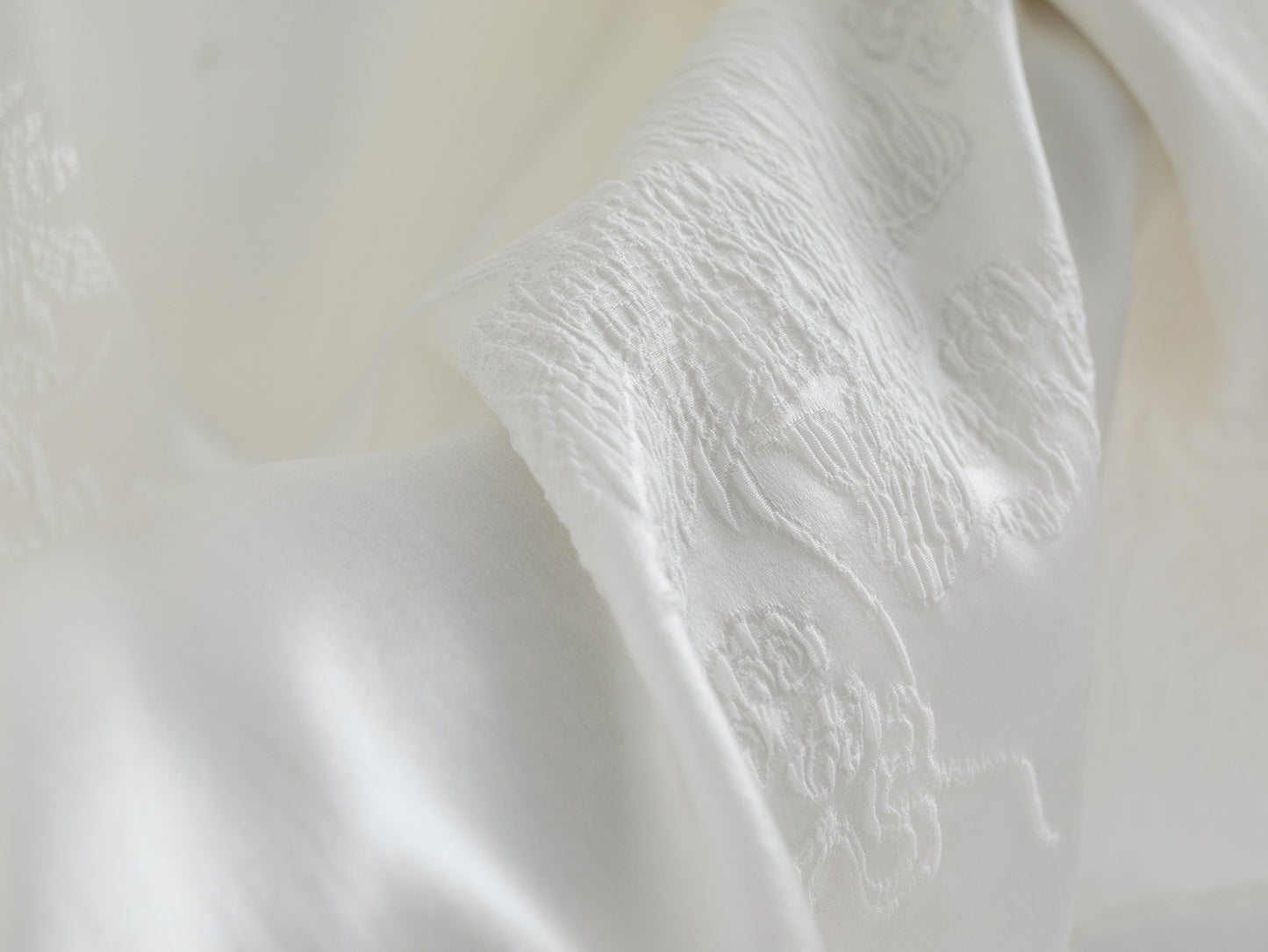 Ivory White 100% Silk Jacquard Blouse with Mandarin Collar & Knot Buttons V003