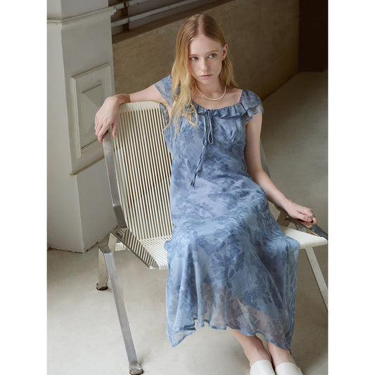 Silk Bias-Cut Floral Maxi Dress V008