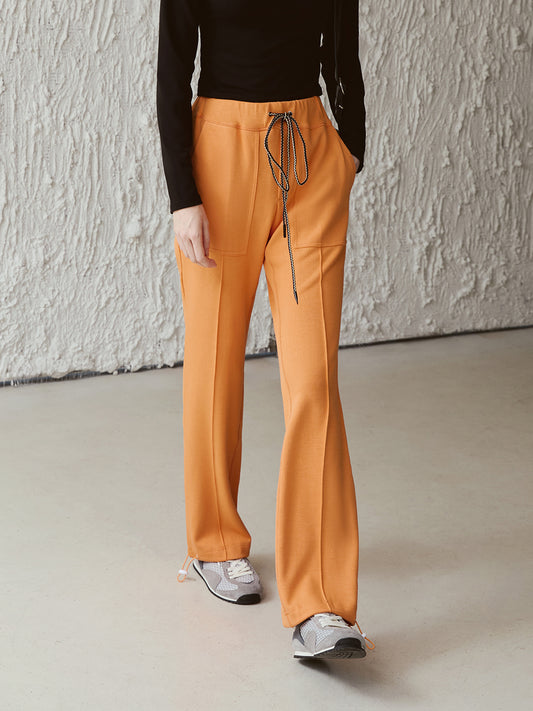 Stretch-Cotton Drawstring Track Pants — High-Waist Straight Leg with Cinch Hems, Sunrise Tangerine V029